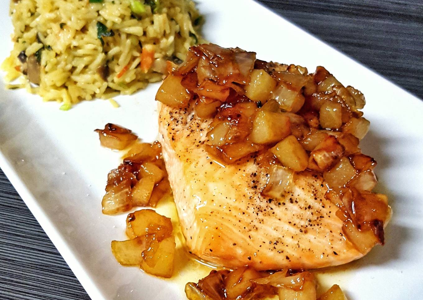 Salmon with Caramelized Pears and Onions