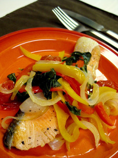A picture of Simple Acquapazza-style Salmon with Basil.