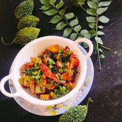 A picture of Bitter gourd skin/ peel curry / karela skin sabji 🥰😘.