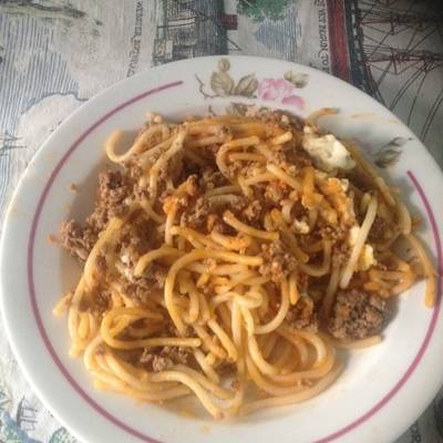 Spaghetti con carne molida Receta de Juanita Rodriguez- Cookpad