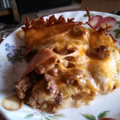 A picture of Turkey cheese burger with bacon casserole.