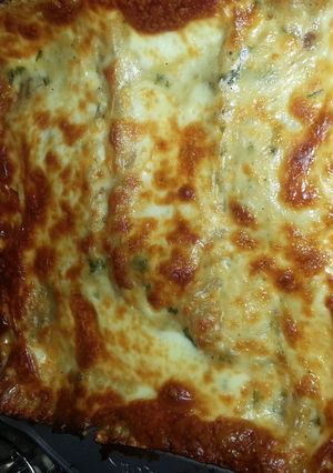 A picture of Beef and mushroom Lasagna.