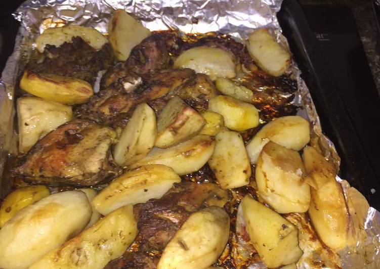 Recipe of Super Quick Homemade Roast Chicken &amp; Irish Potatoes