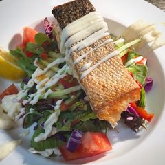 A picture of Crispy Salmon salad.