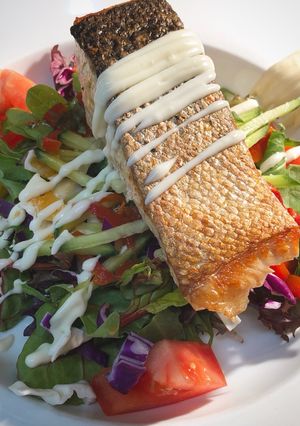 A picture of Crispy Salmon salad.