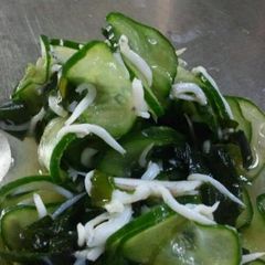 A picture of Time-Saving Cucumber, Wakame Seaweed and Shirasu Vinegar Toss.