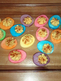 A picture of Easter deviled eggs.