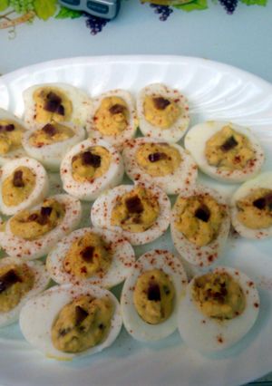 A picture of Smoked Bacon Deviled Eggs.