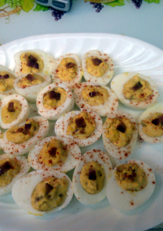 A picture of Smoked Bacon Deviled Eggs.