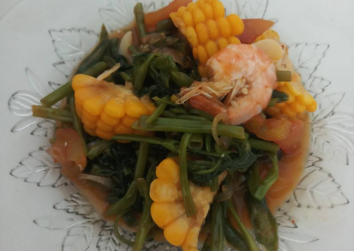 Tumis kangkung udang jagung manis
