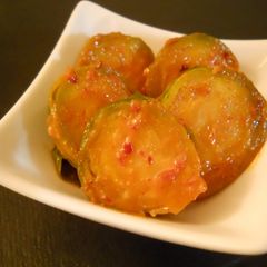 A picture of Brussels Sprouts in Gochujang.