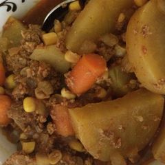 A picture of Crockpot Turkey Burger Soup.