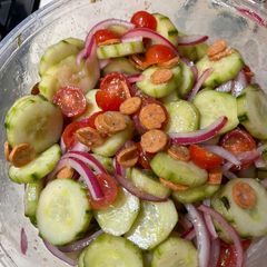 A picture of Marinated Veggies with Pepperoni.