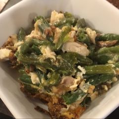 A picture of Chicken and green bean casserole.