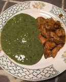 Pollo al curry con puré de patata y espinacas