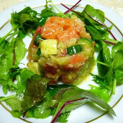 A picture of Easy and Festive! Avocado and Salmon Tartare.