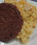 Risotto vegano de calabaza con hamburguesa