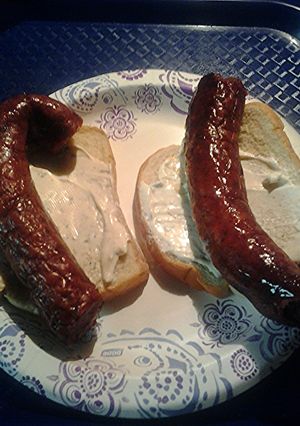 A picture of Sausage sandwiches.
