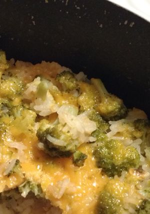 A picture of Cheesy Jasmine Rice with Broccoli.