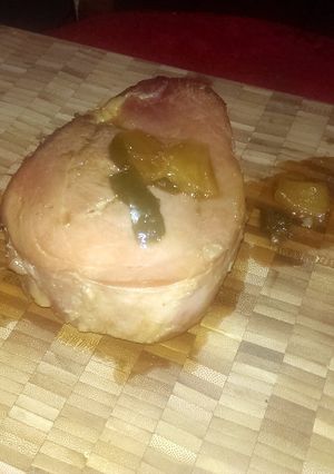 A picture of Sophie's spicy pineapple crock pot ham.