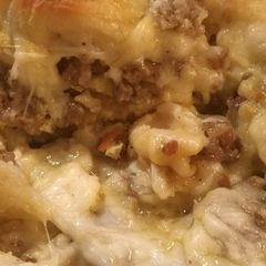 A picture of Sausage and egg biscuit casserole.