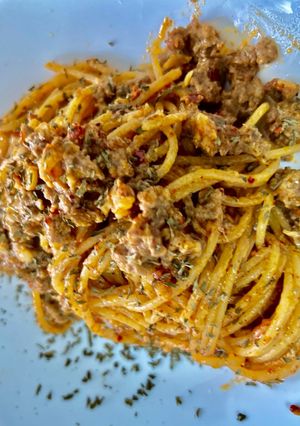 Gambar Creamy beef spaghetti