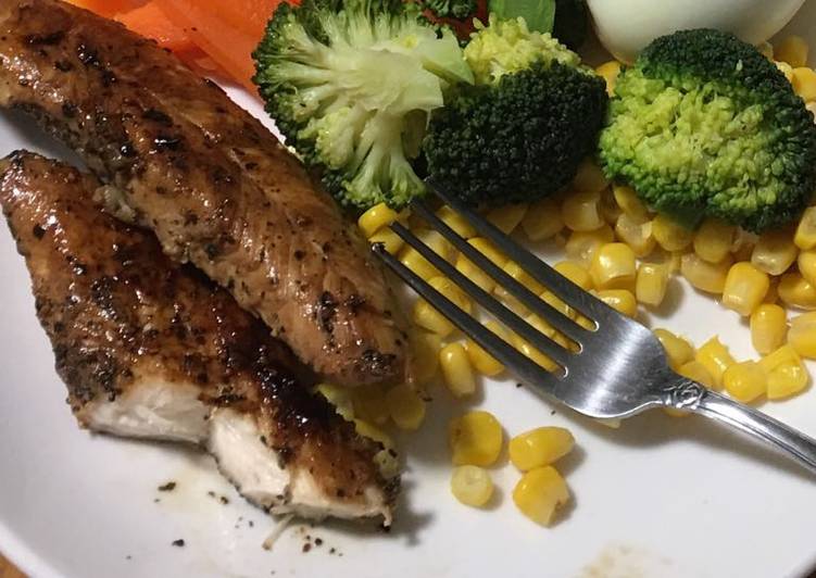 Simple Way to Prepare Award-winning Fried chicken breast on boiled veggies