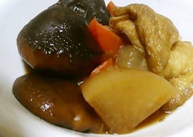 Steps to Make Award-winning Simmered Daikon Radish, Carrot, Shiitake Mushrooms and Aburaage