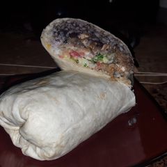 Grilled chicken and braised pork burrito A picture of Grilled chicken and braised pork burrito.
