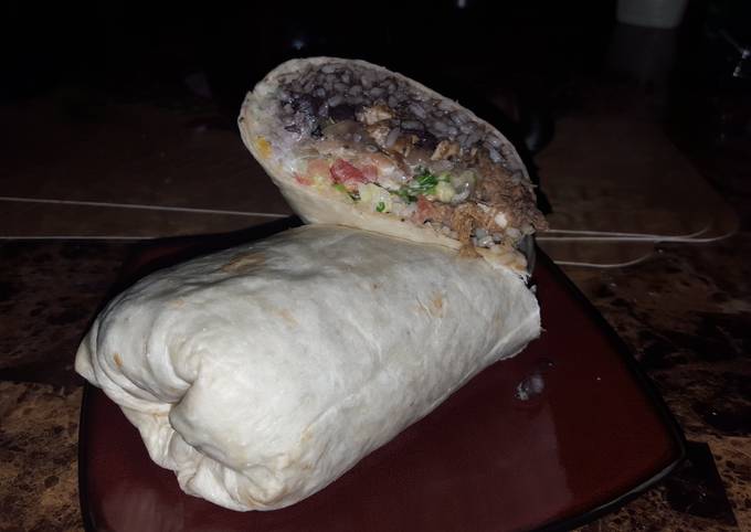 Grilled chicken and braised pork burrito