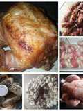 Roast Chicken with stuffing and very fat pigs in blankets