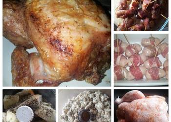 How to Prepare Yummy Roast Chicken with stuffing and very fat pigs in blankets