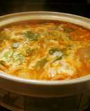 Simmered Udon Noodle Hot Pot with Melting Cheese and Tomato