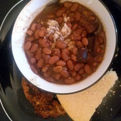 Spicy brown beans with smoked meat A picture of Spicy brown beans with smoked meat.
