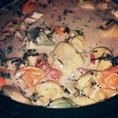 A picture of Creamy chicken and cheese tortellini with spinach!.