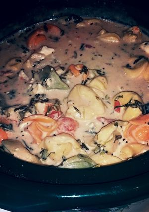 A picture of Creamy chicken and cheese tortellini with spinach!.