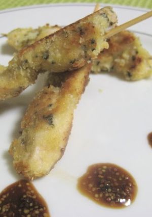 A picture of Non-Fried Fried Chicken Sticks with Herbs and Breadcrumbs.