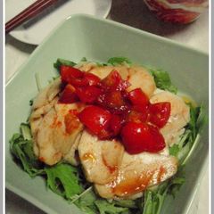 A picture of Boiled Chicken with Spicy Hot Tomato Ponzu Sauce.