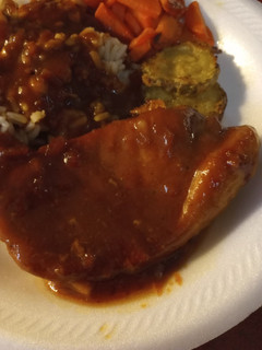 A picture of Seared Porkchops simmered in barbeque onion sauce.