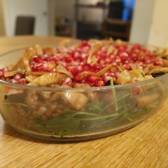 A picture of Rocket, Lentil, Aubergine salad.