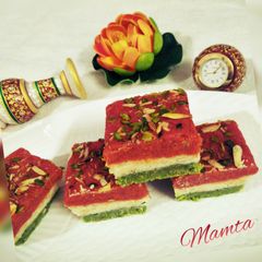 A picture of Tricolor Burfi (With Carrot,Paneer and peas-Natural ingredients).