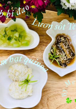 Hình của món Ăn dặm - cơm hạt quinoa canh bí đao lươn sốt teriyaki.