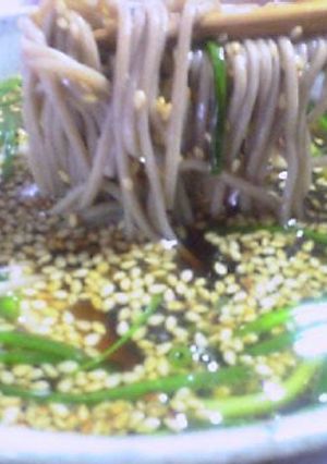 A picture of Soba Noodles With Pork and Green Onion.