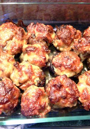 A picture of crab stuffed mushrooms.