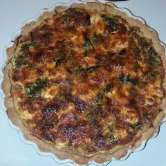 A picture of Spinach and Cream Cheese Quiche with Breakfast Sausage.