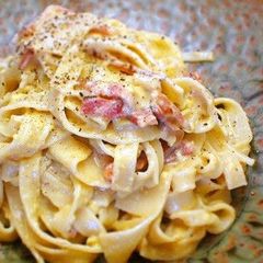 A picture of Rich Carbonara with Homemade Pasta.