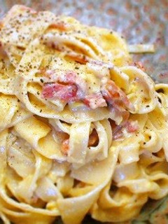 A picture of Rich Carbonara with Homemade Pasta.