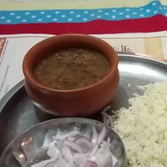 Kali Malka daal with rice A picture of Kali Malka daal with rice.