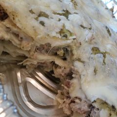 A picture of Green chicken enchilada casserole.