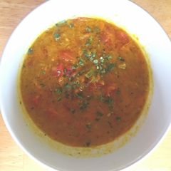 A picture of Indian curry coconut soup.